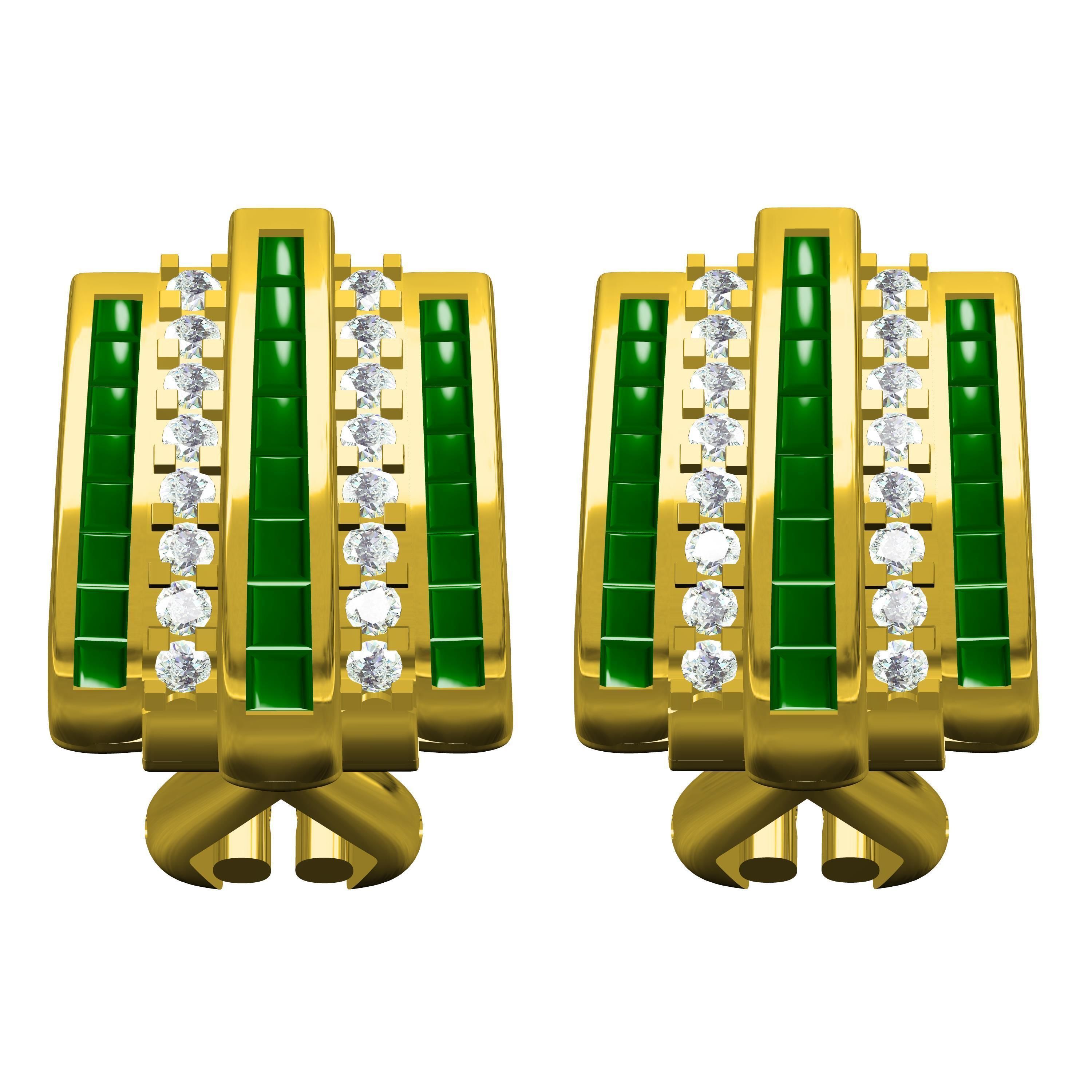 Emerald Green Sone Channel Style Omega Clip Earring 3D print model_2