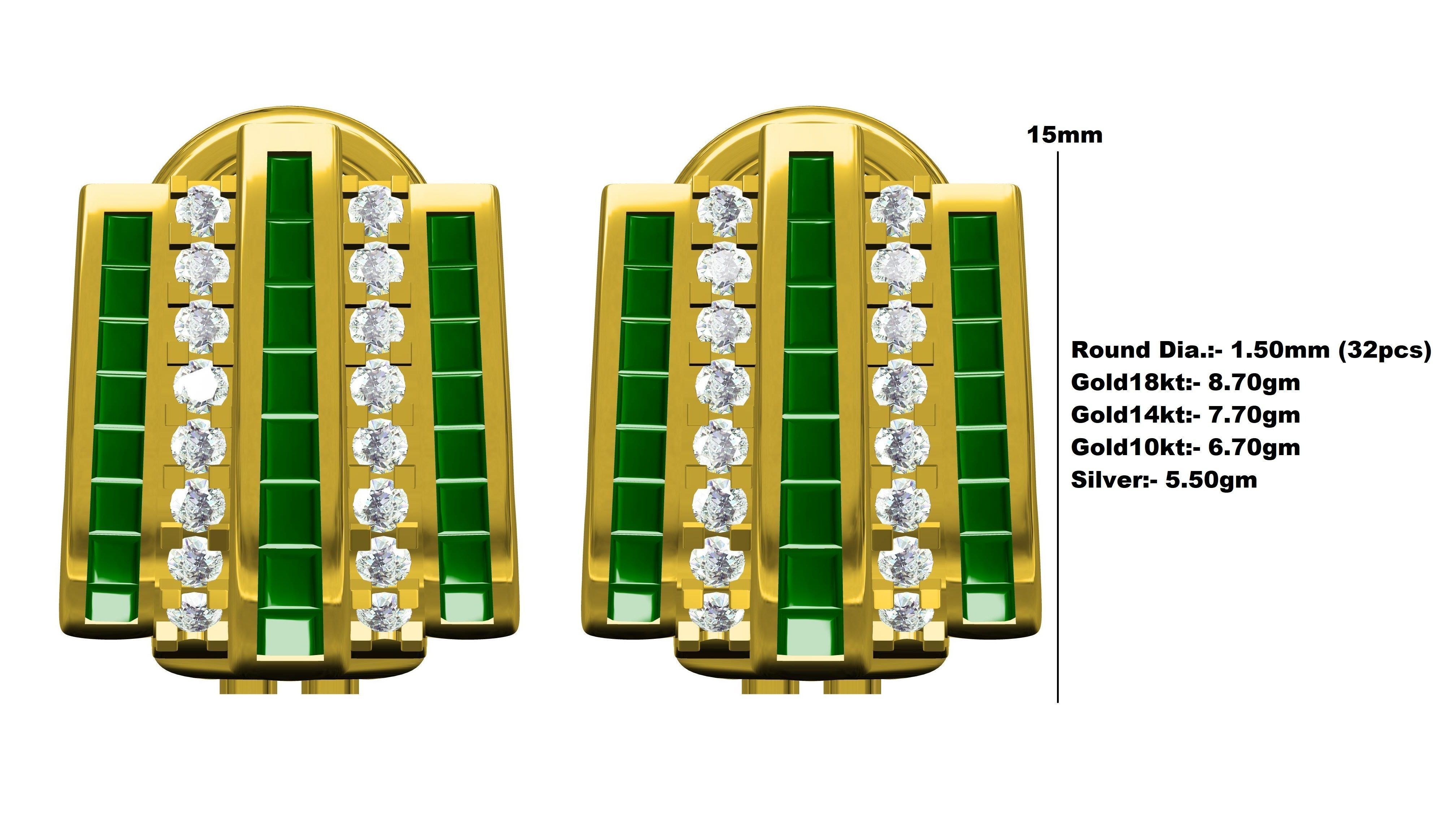 Emerald Green Sone Channel Style Omega Clip Earring 3D print model_13