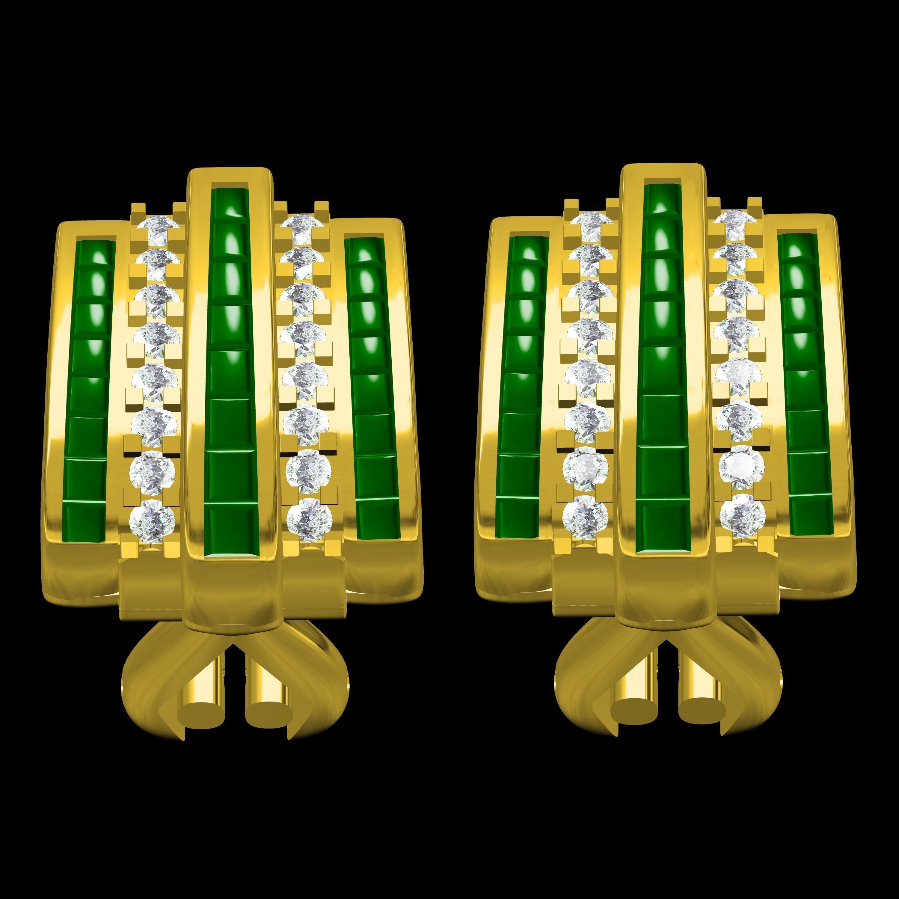 Emerald Green Sone Channel Style Omega Clip Earring 3D print model_10