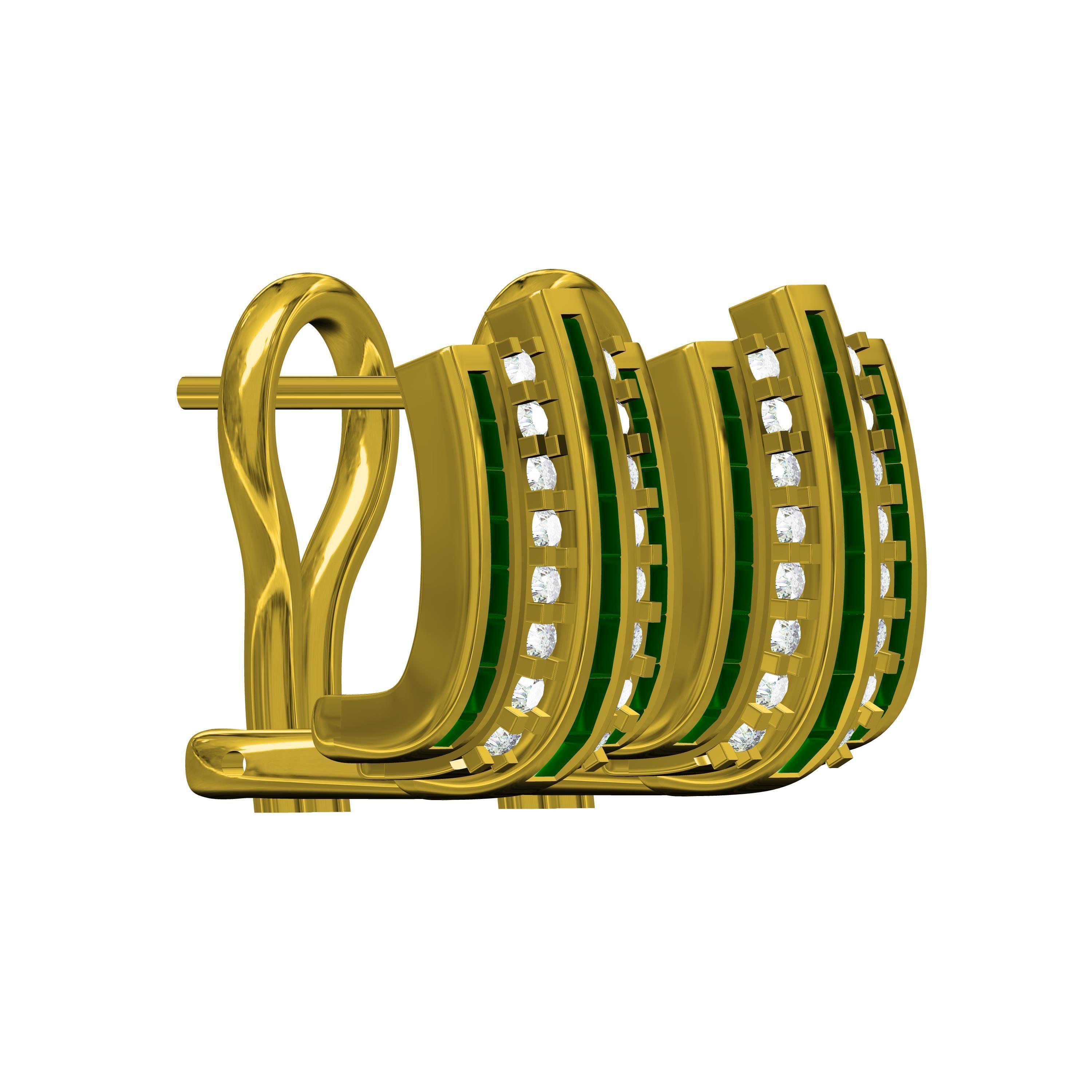 Emerald Green Sone Channel Style Omega Clip Earring 3D print model_3