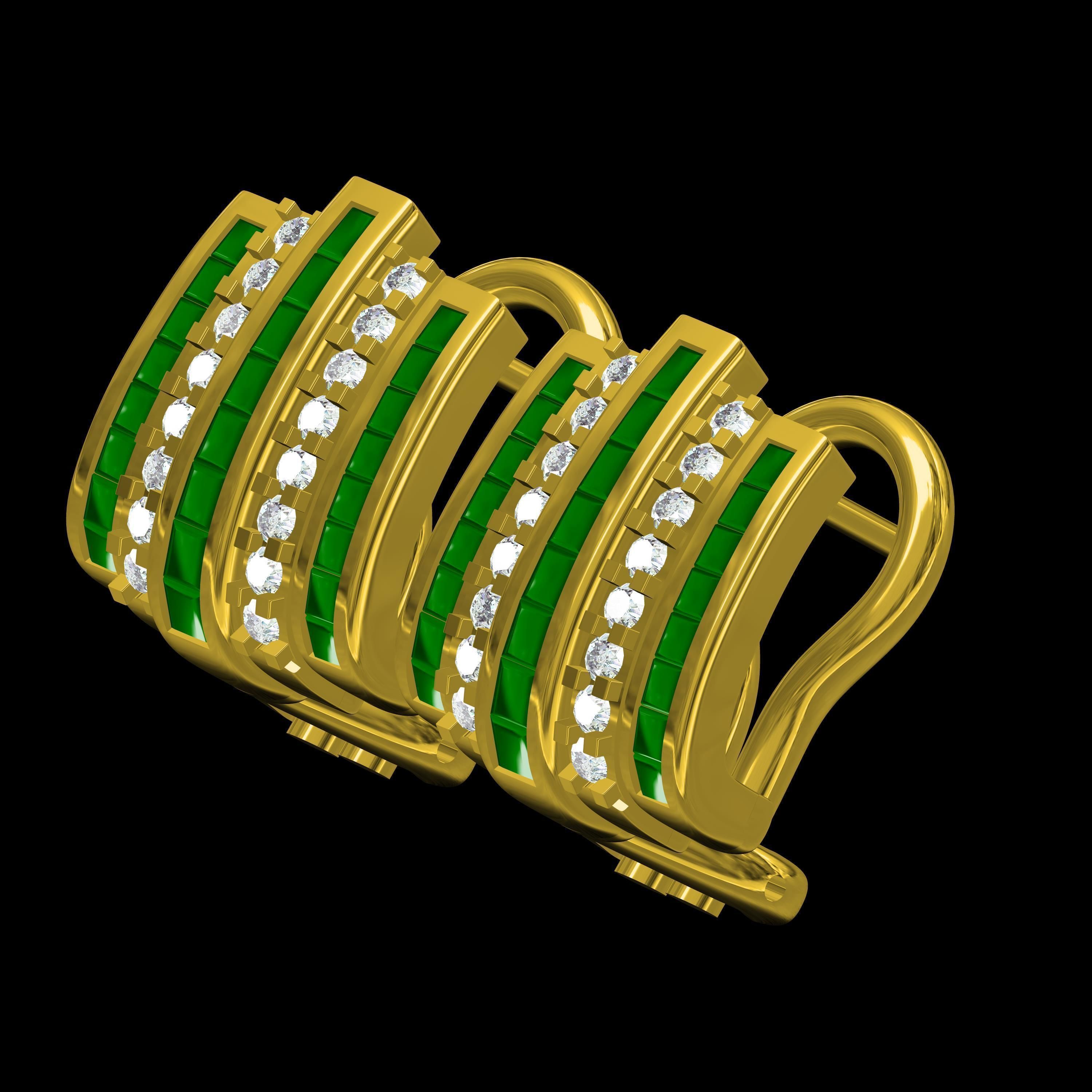 Emerald Green Sone Channel Style Omega Clip Earring 3D print model_11
