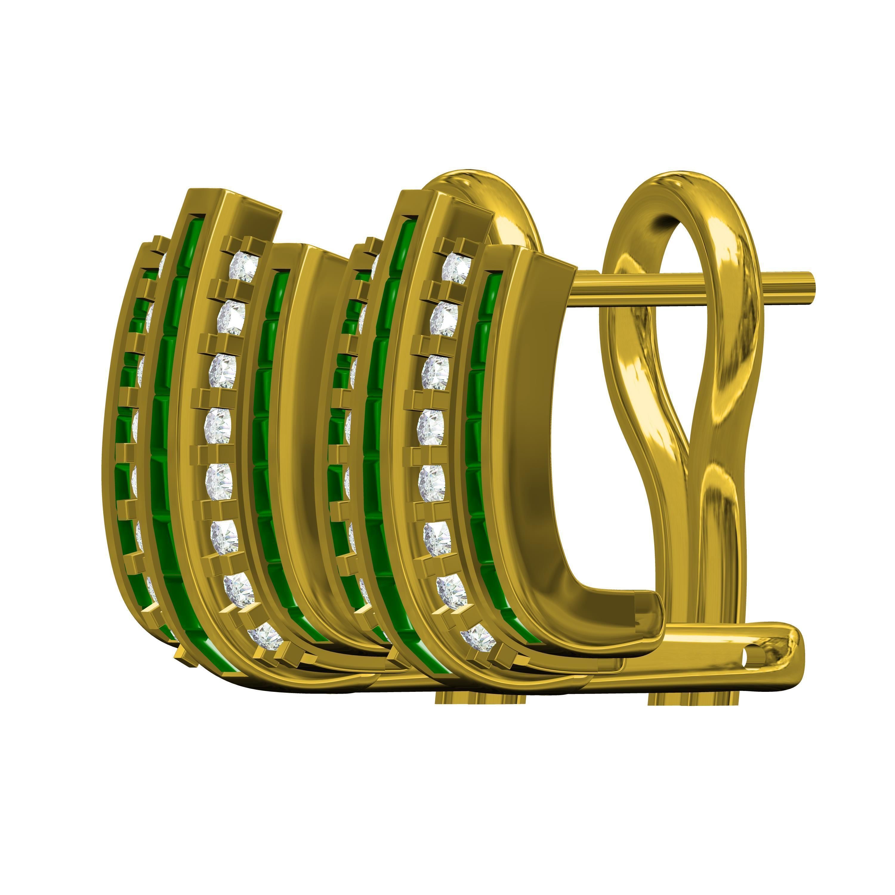 Emerald Green Sone Channel Style Omega Clip Earring 3D print model_6
