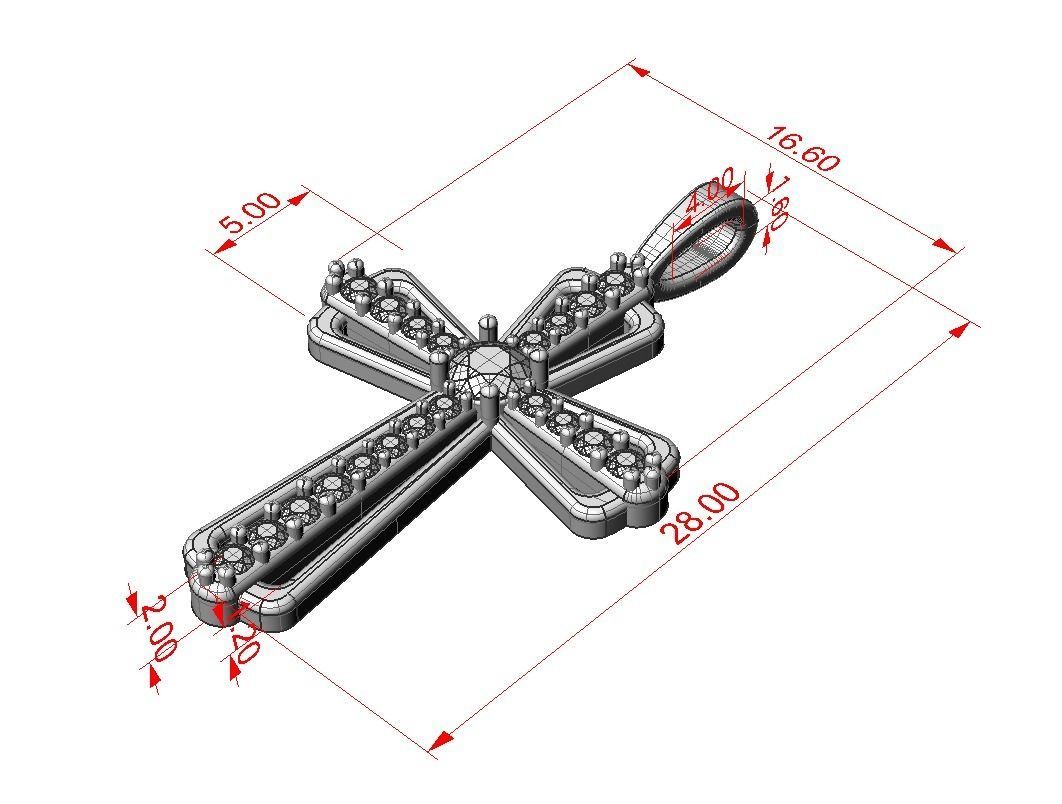 Diamond cross pendant for woman 3D print model 3D print model_4