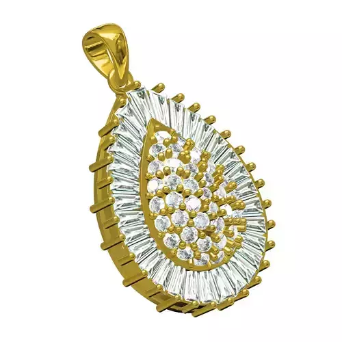 Round Diamond Baguette Halo Drop Shaped Pendant