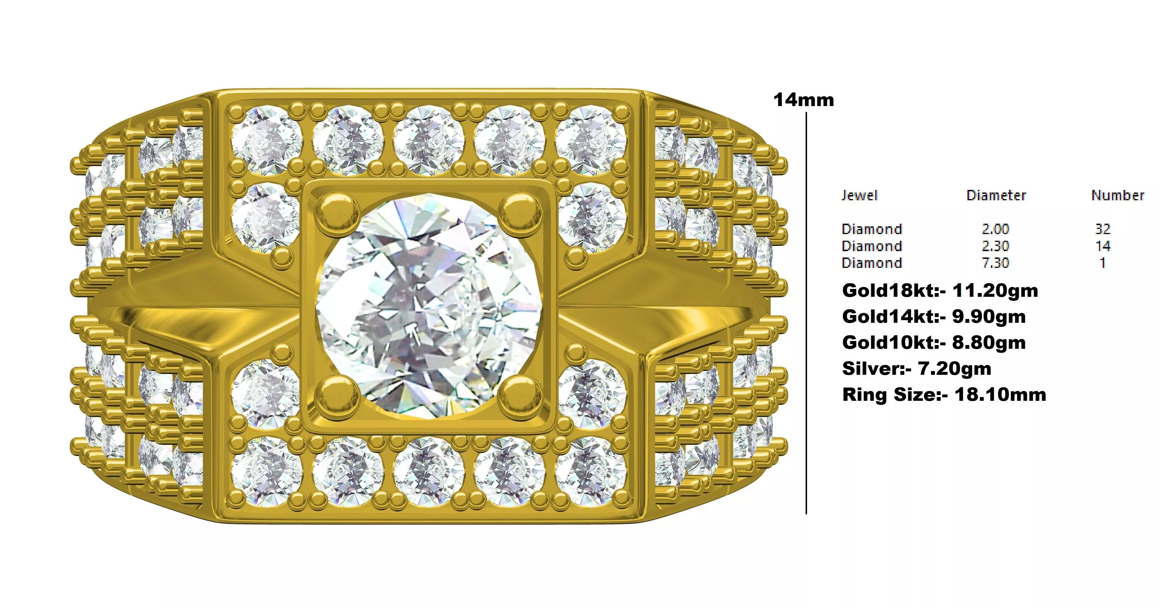 Round Diamond Cocktail Engagement Ring for Men 3D print model