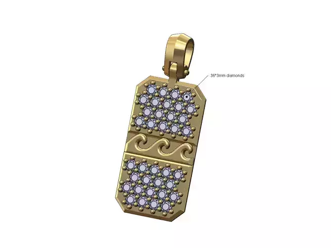 Wave greek key diamond rectangular dogtag pendant