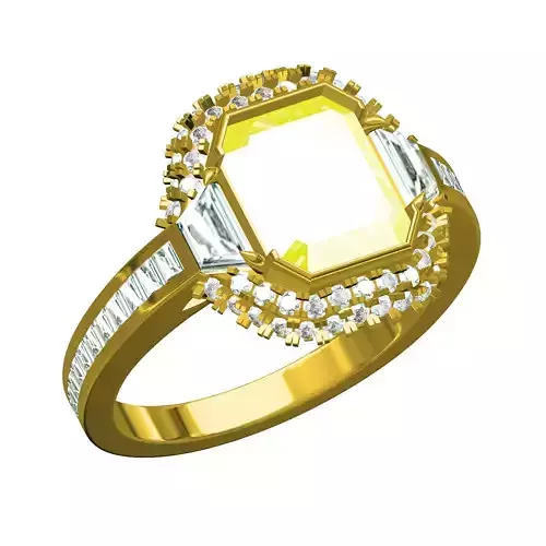 Emerald Cut Stone Diamond Halo Cocktail Engagement Ring