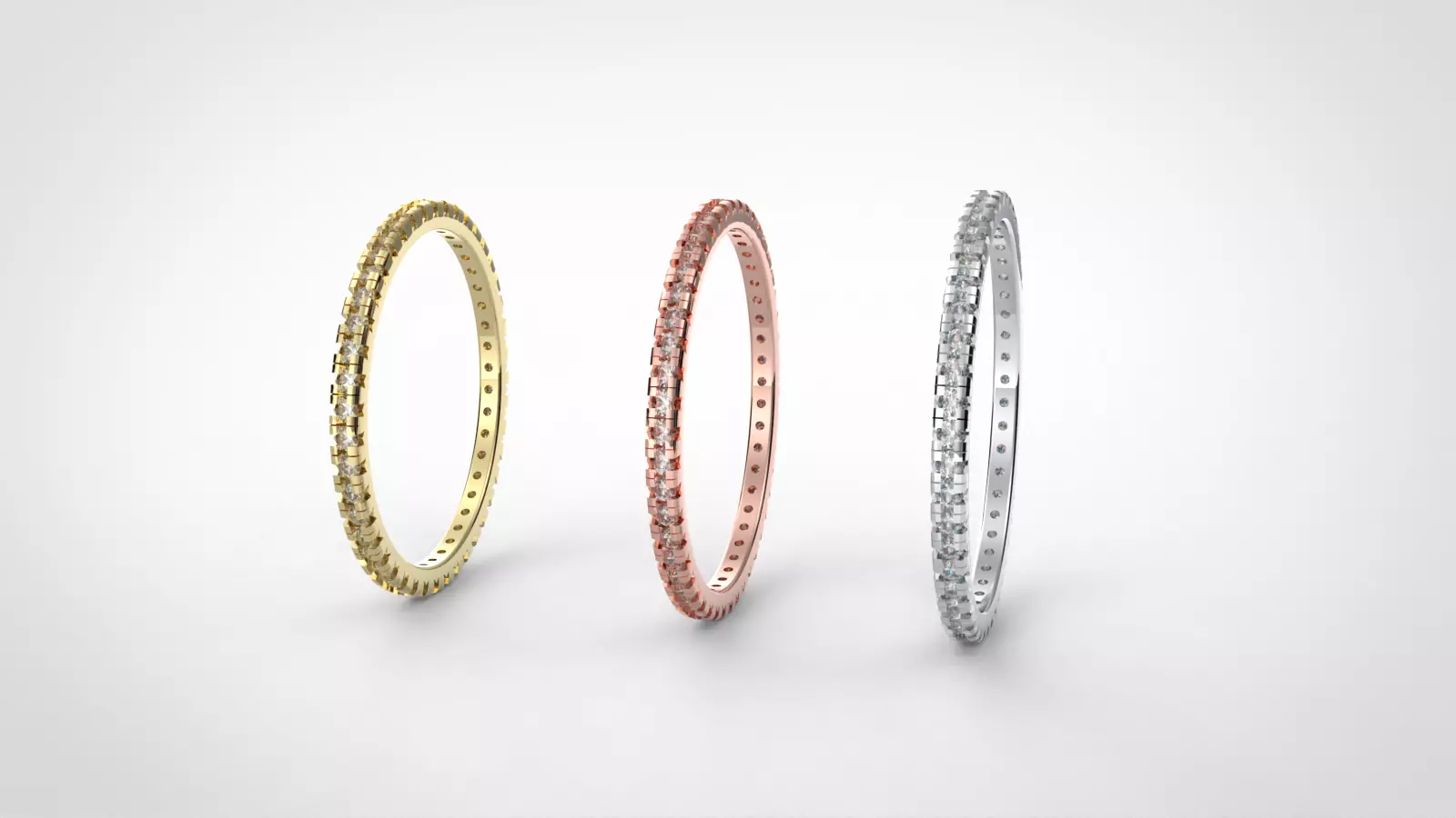 3 Delicate French Pave Eternity Printable Rings 3D print model
