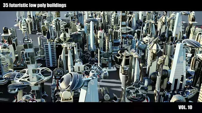 35 Futuristic Buildings VOL 10 Low-poly 3D model