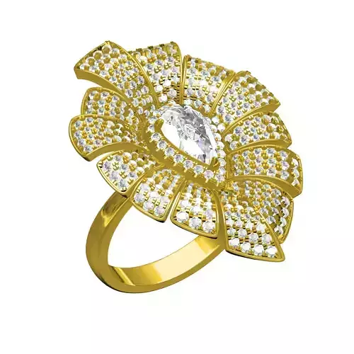 Antique Pear Stone Flower Cocktail Ring