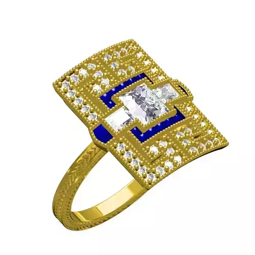 Blue Sapphire Diamond Art Deco Ring