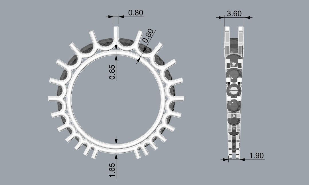 2 band rings with multiple round stones 3D print model_2