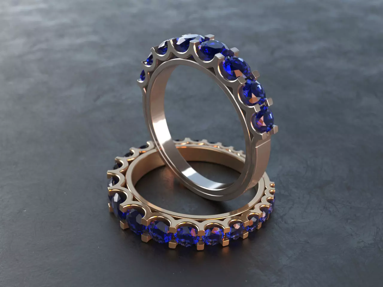 2 band rings with multiple round stones 3D print model_0