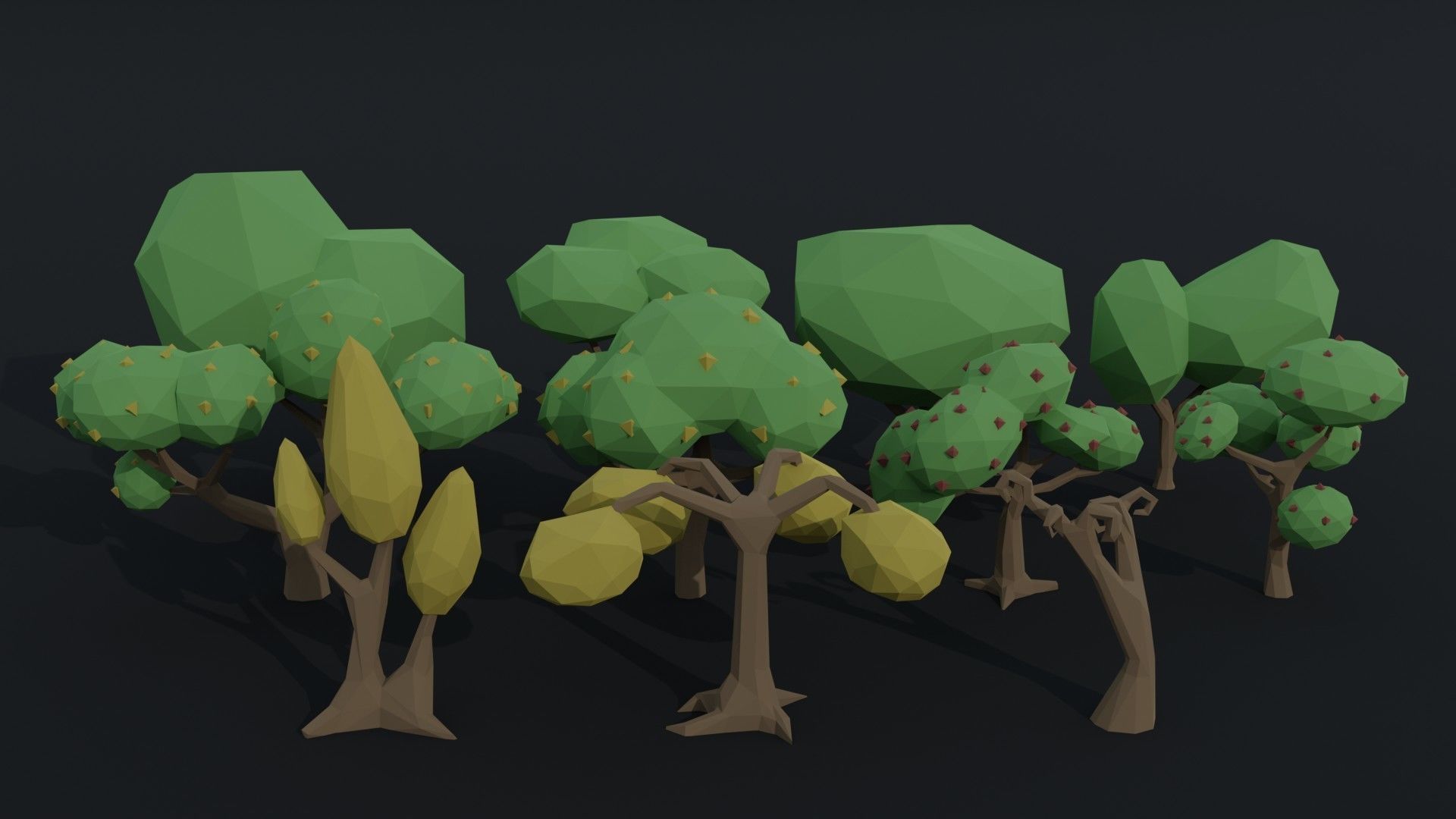 Cartoon trees Polygonal Style Low-poly 3D model_1