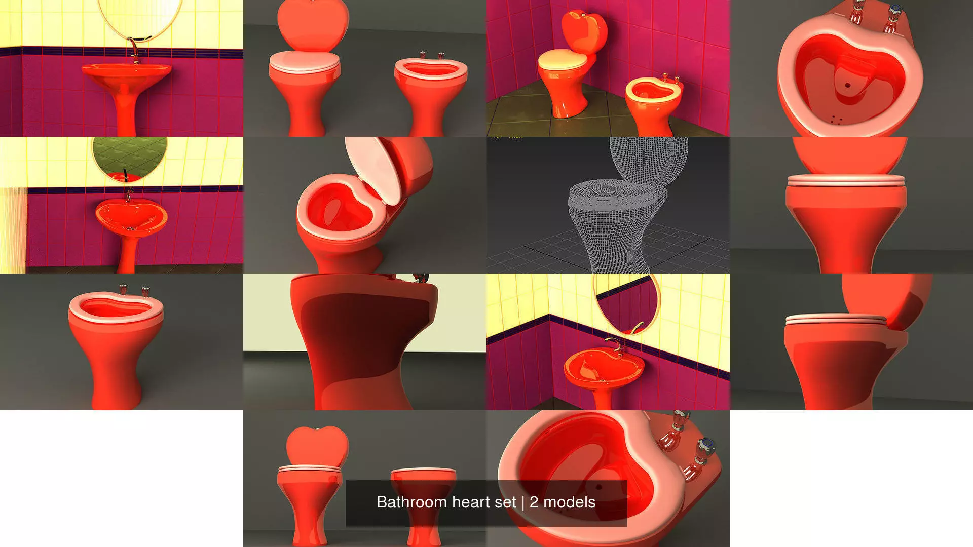 Bathroom heart set 3D Model Collection_1