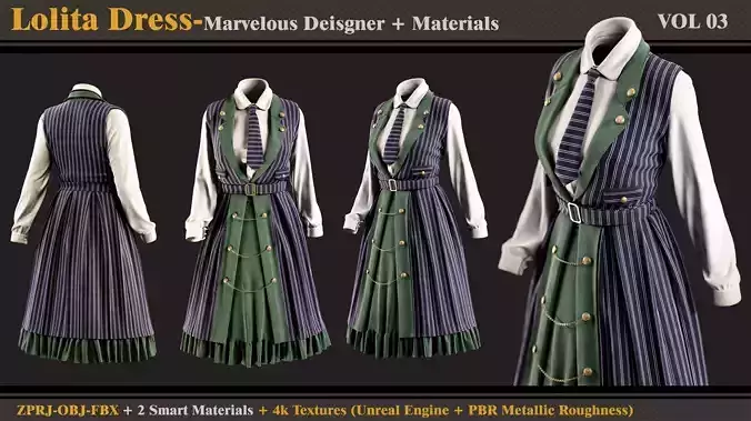 Lolita Dress -MD-Clo3d -Smart Material -Textures - OBJ - FBX