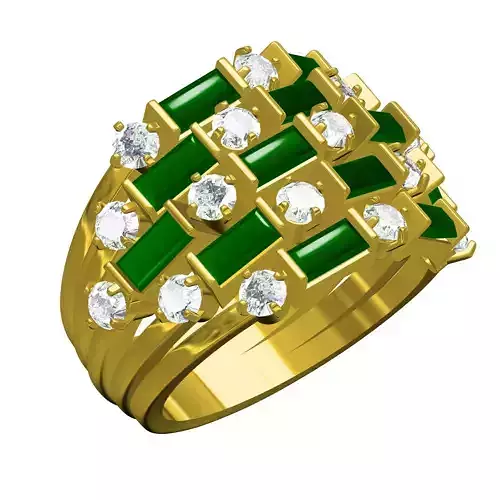 Round Diamond and Baguette Five Row Cocktail Ring