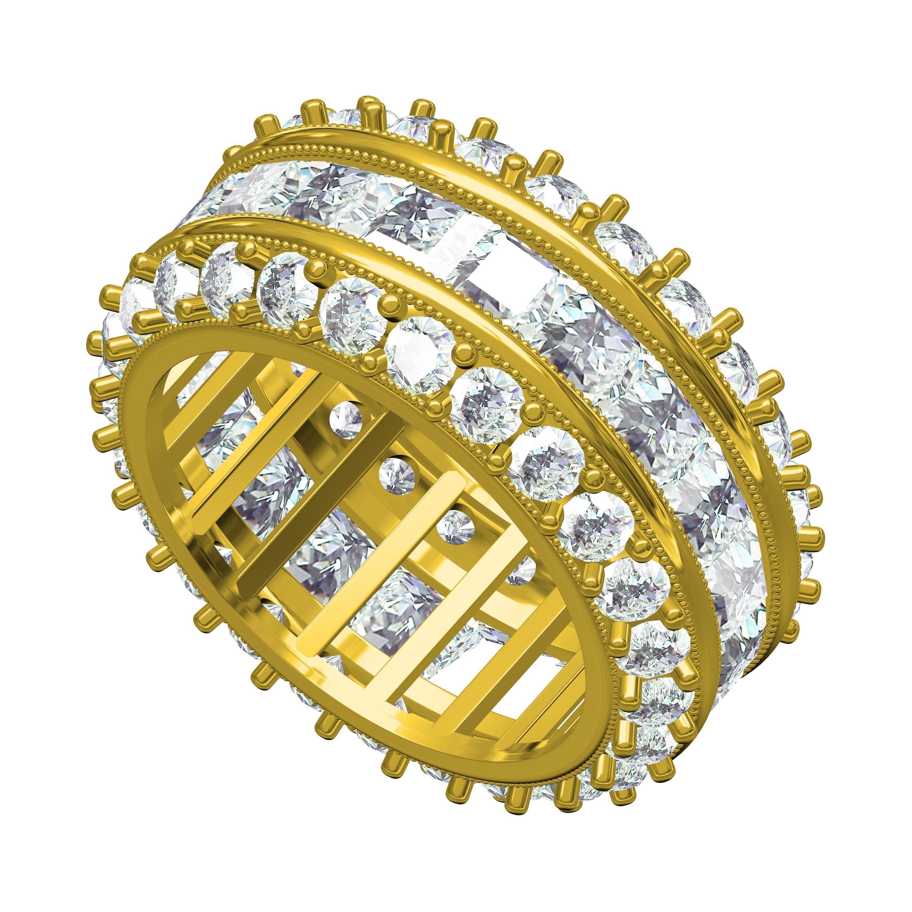 Round and Princess Diamond Channel Set Eternity Band 3D print model_1