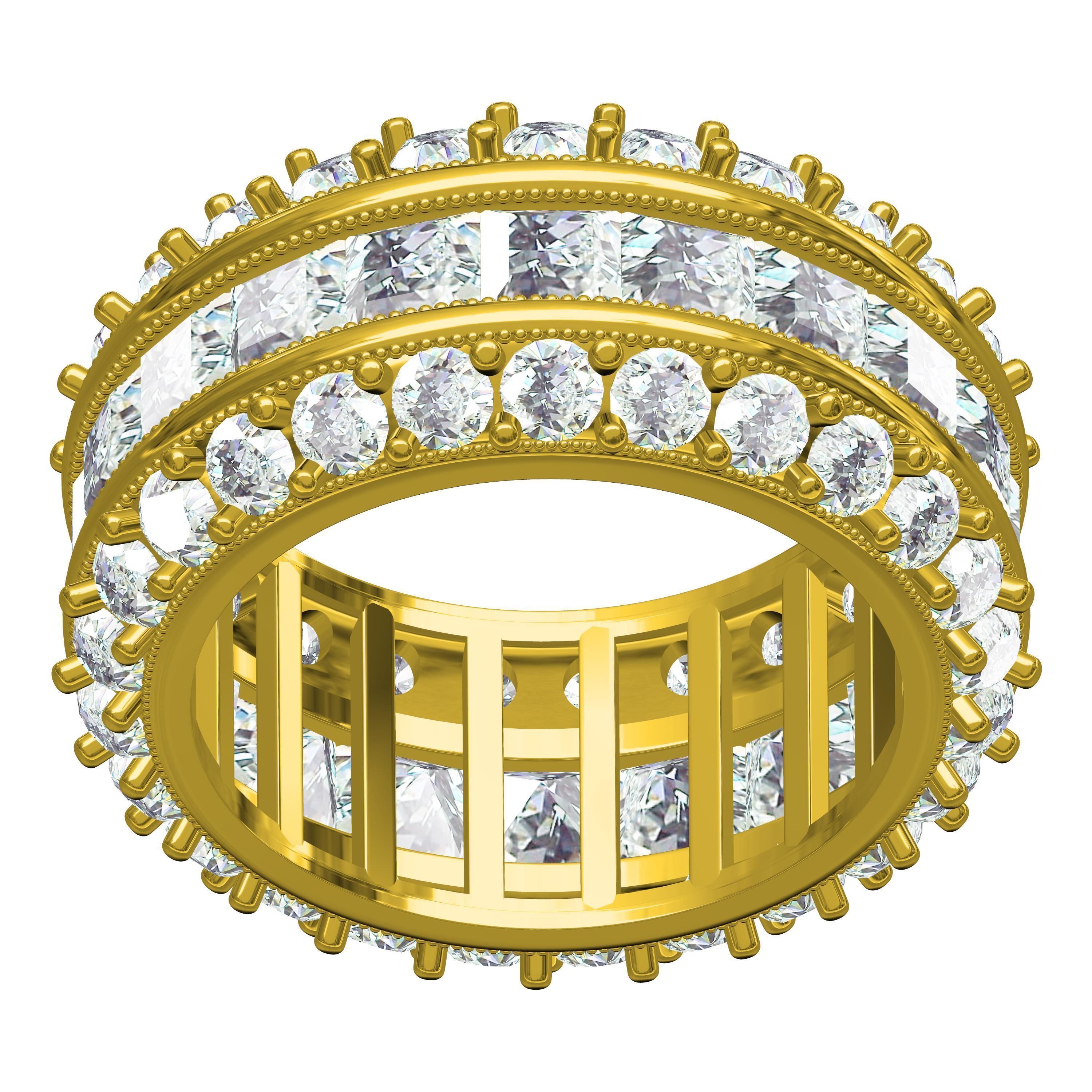 Round and Princess Diamond Channel Set Eternity Band 3D print model_2