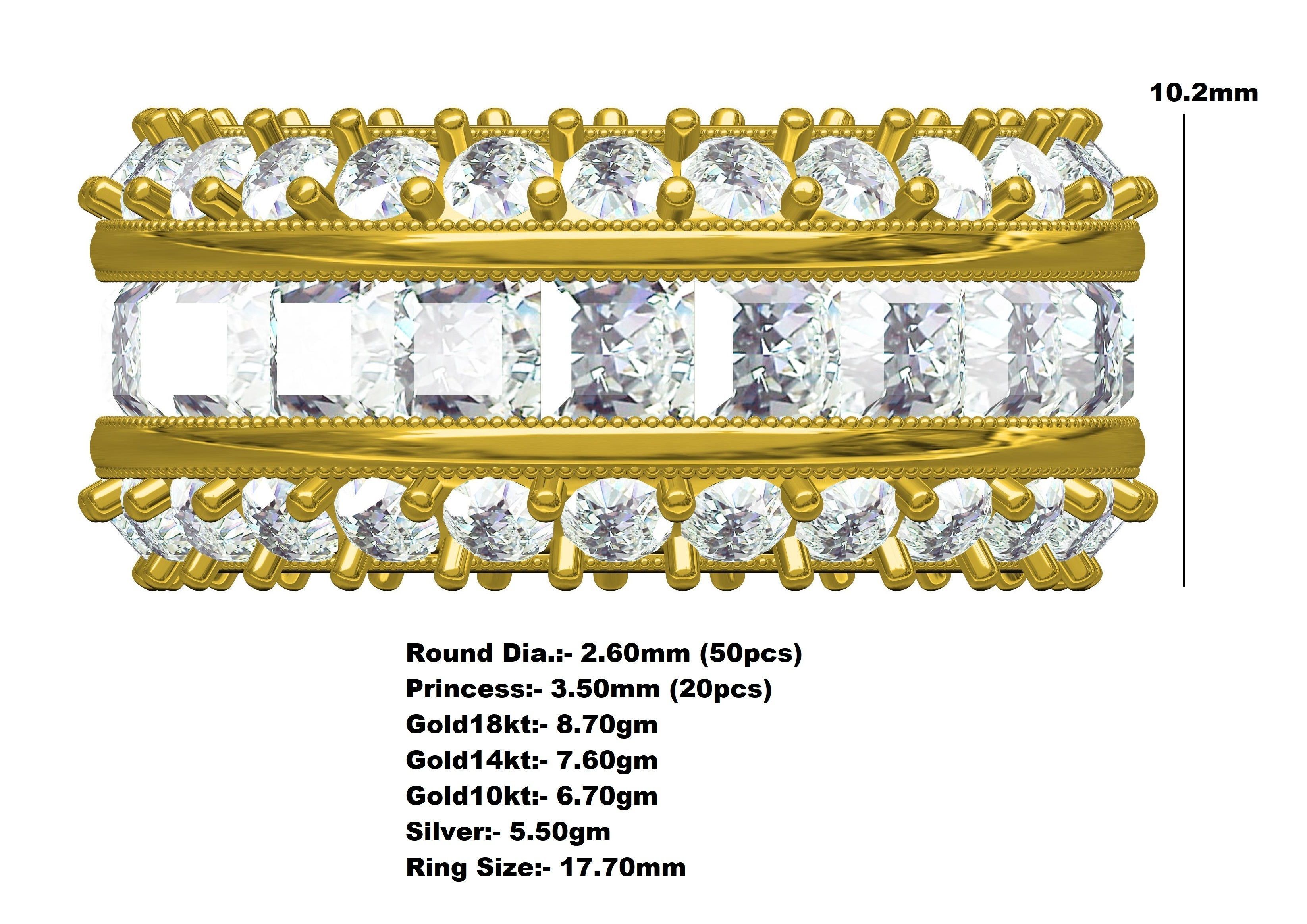 Round and Princess Diamond Channel Set Eternity Band 3D print model_13