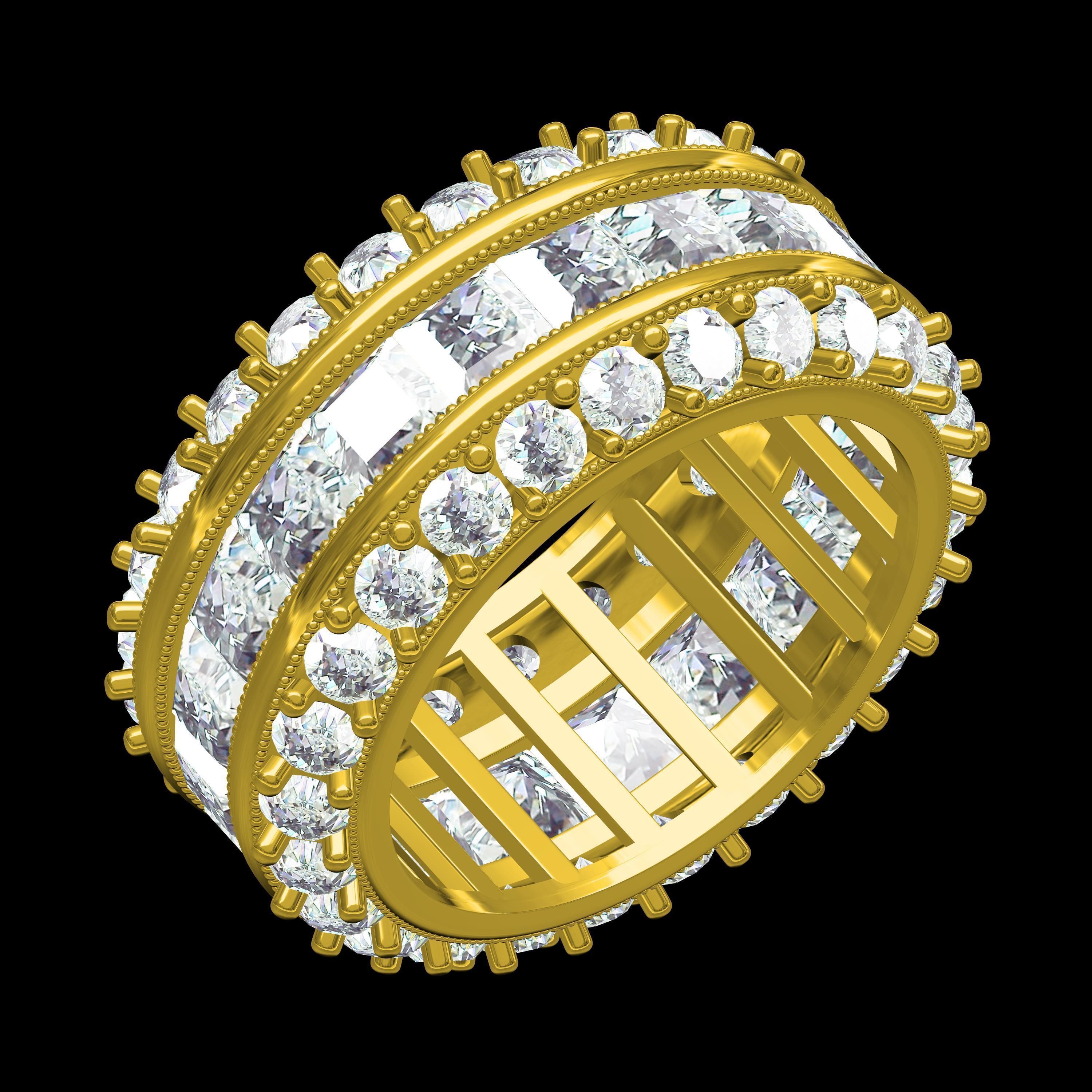 Round and Princess Diamond Channel Set Eternity Band 3D print model_12
