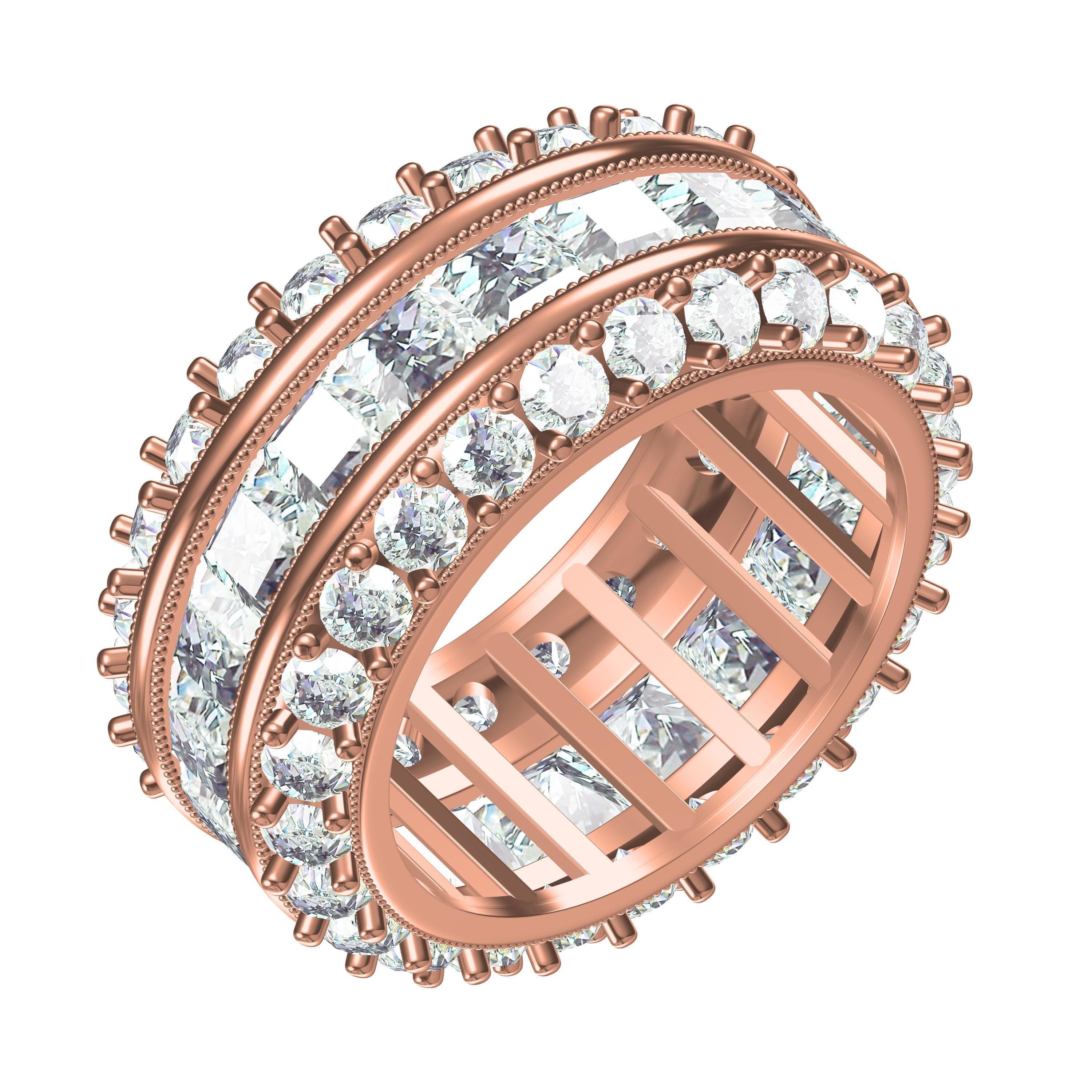 Round and Princess Diamond Channel Set Eternity Band 3D print model_9