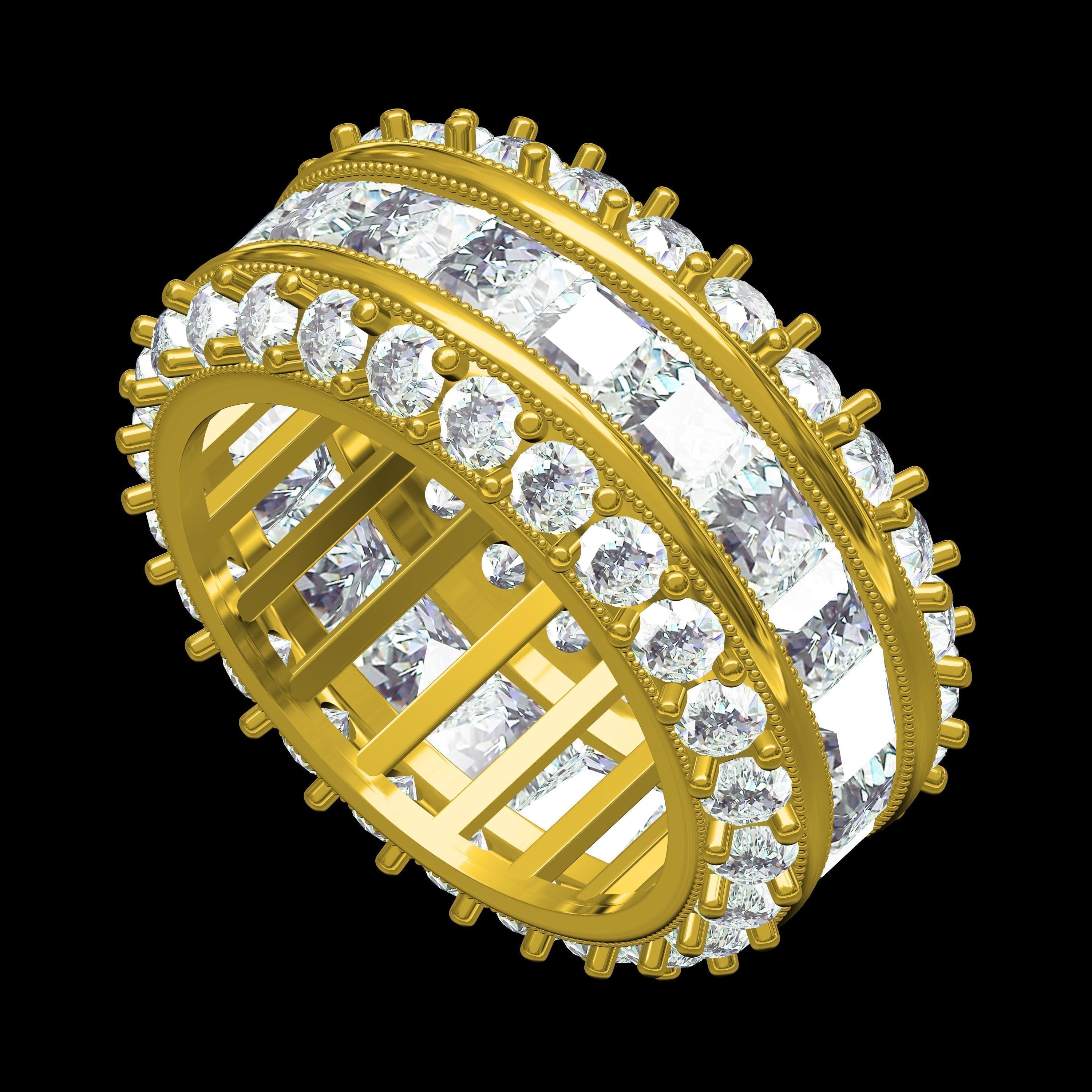 Round and Princess Diamond Channel Set Eternity Band 3D print model_11
