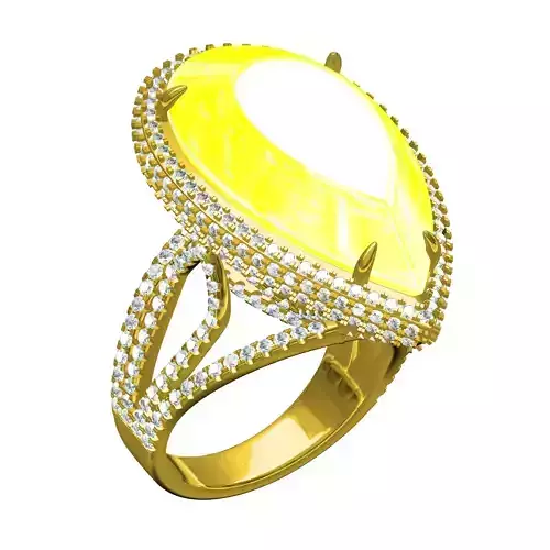 Large Pear Stone Round Diamond Halo Cocktail Ring