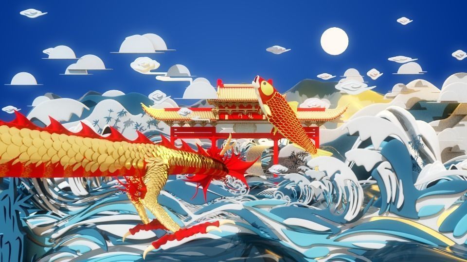 Dragon Carp Ocean 3D model_2