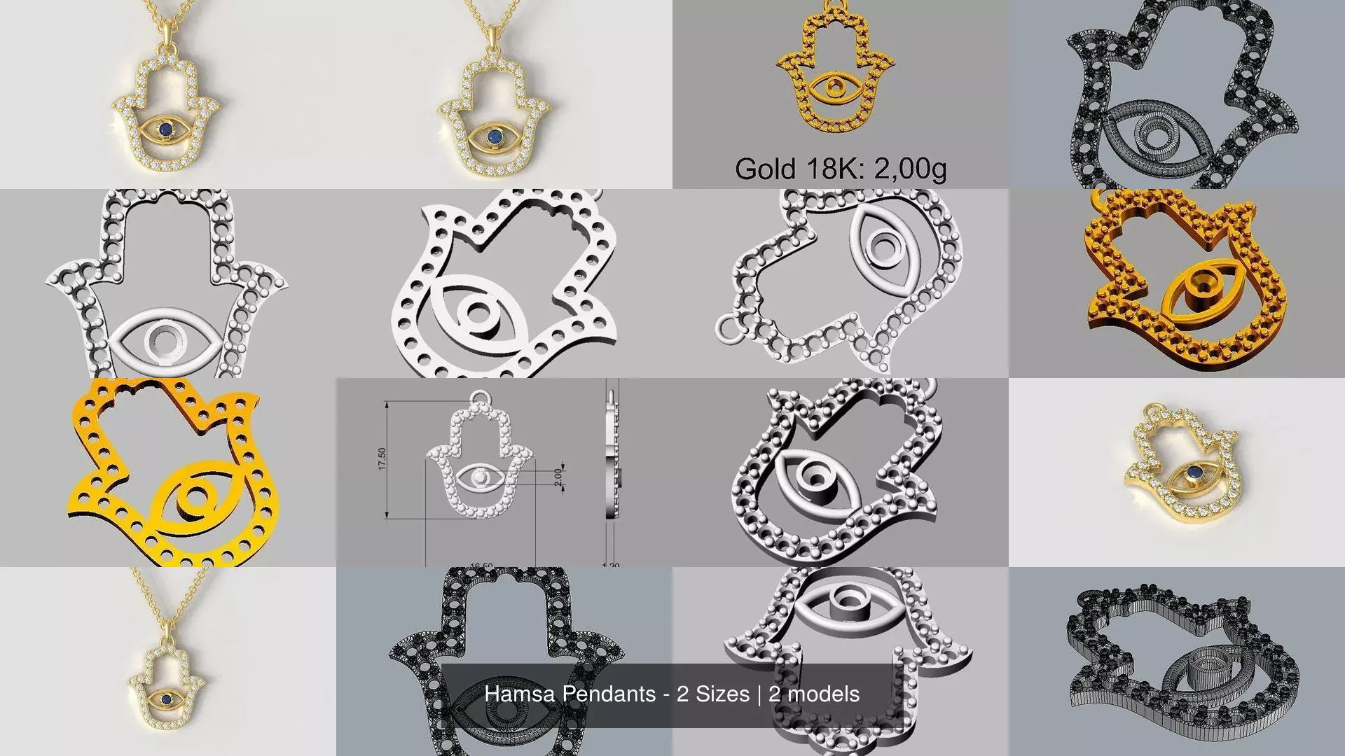 Hamsa Pendants - 2 Sizes 3D Model Collection_1