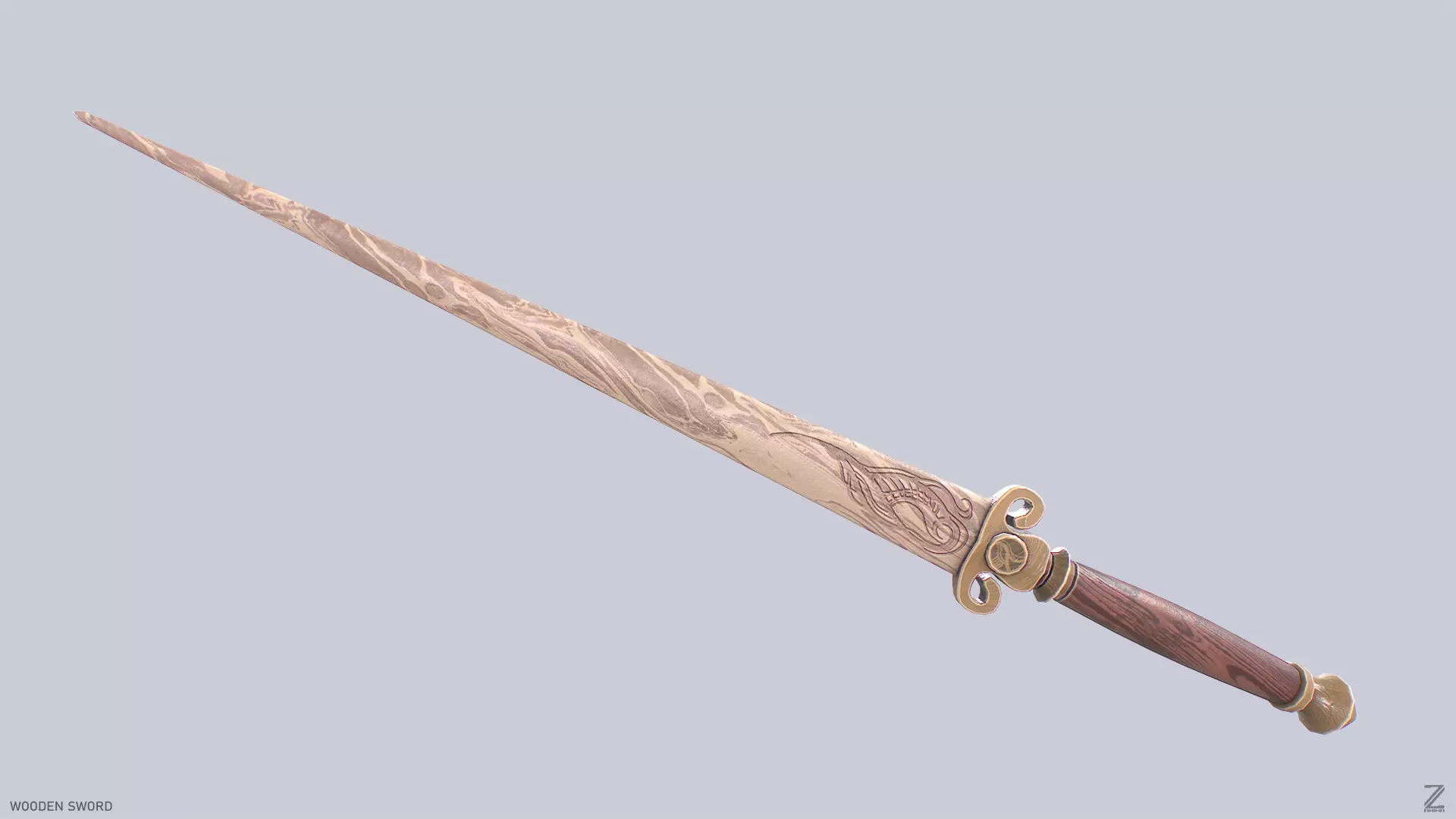 Wooden sword Low-poly 3D model_0