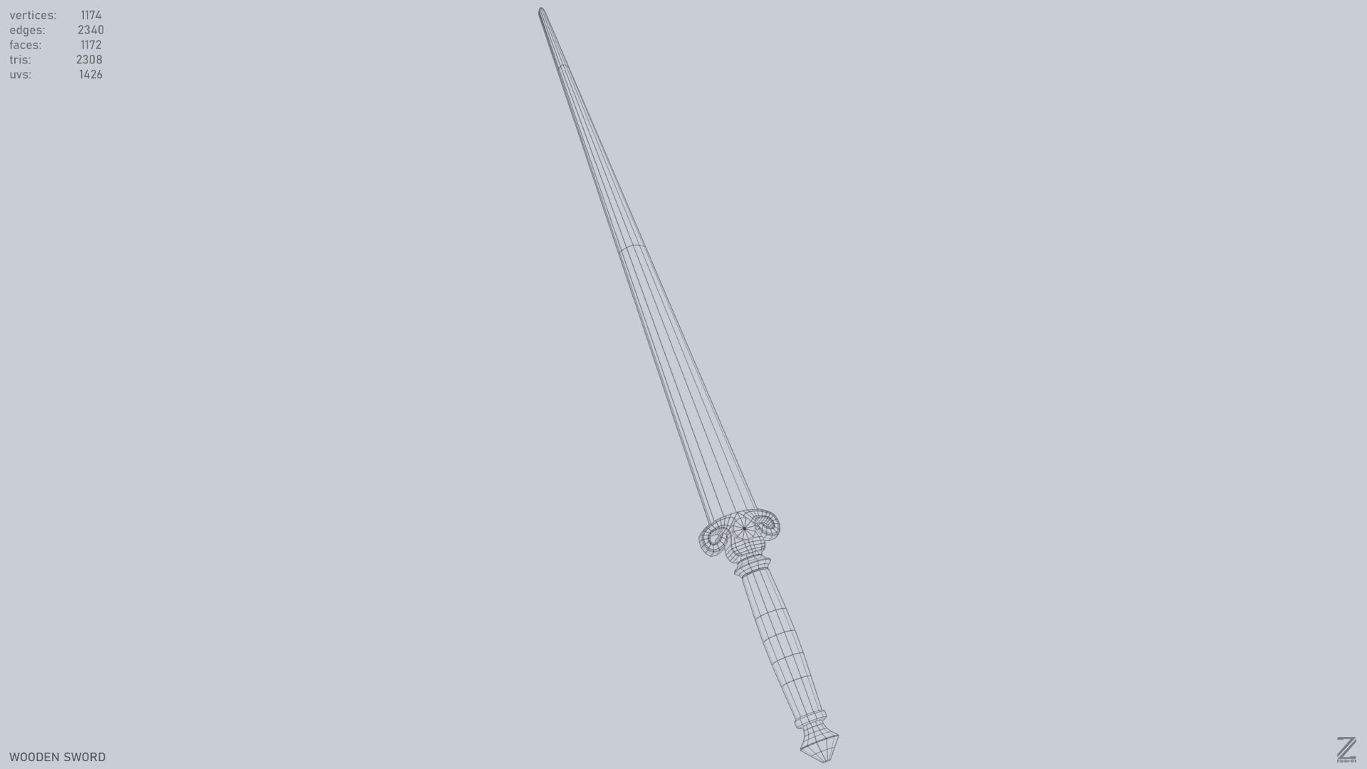 Wooden sword Low-poly 3D model_15