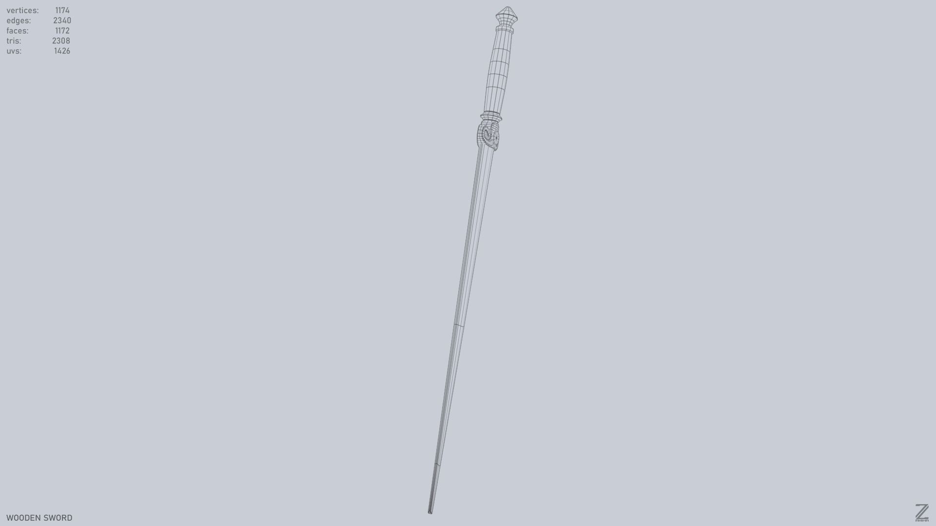 Wooden sword Low-poly 3D model_12