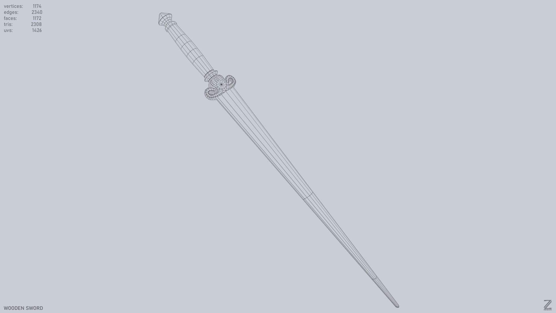 Wooden sword Low-poly 3D model_13