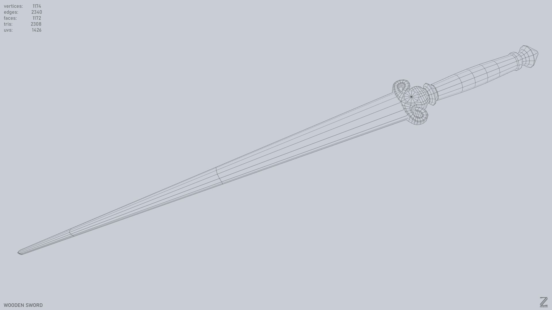 Wooden sword Low-poly 3D model_11