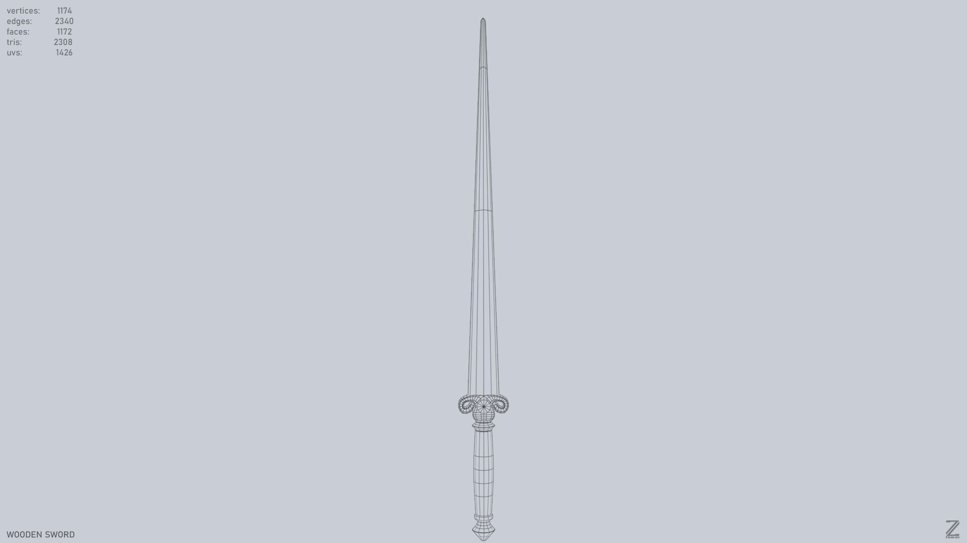 Wooden sword Low-poly 3D model_9