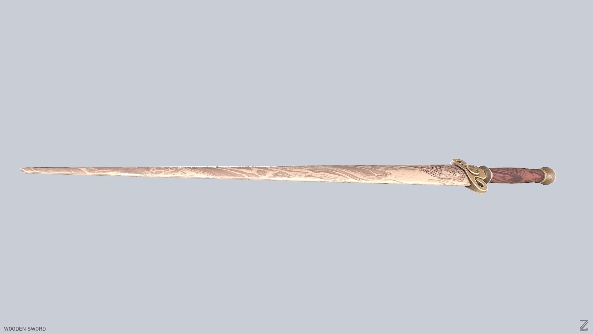 Wooden sword Low-poly 3D model_8