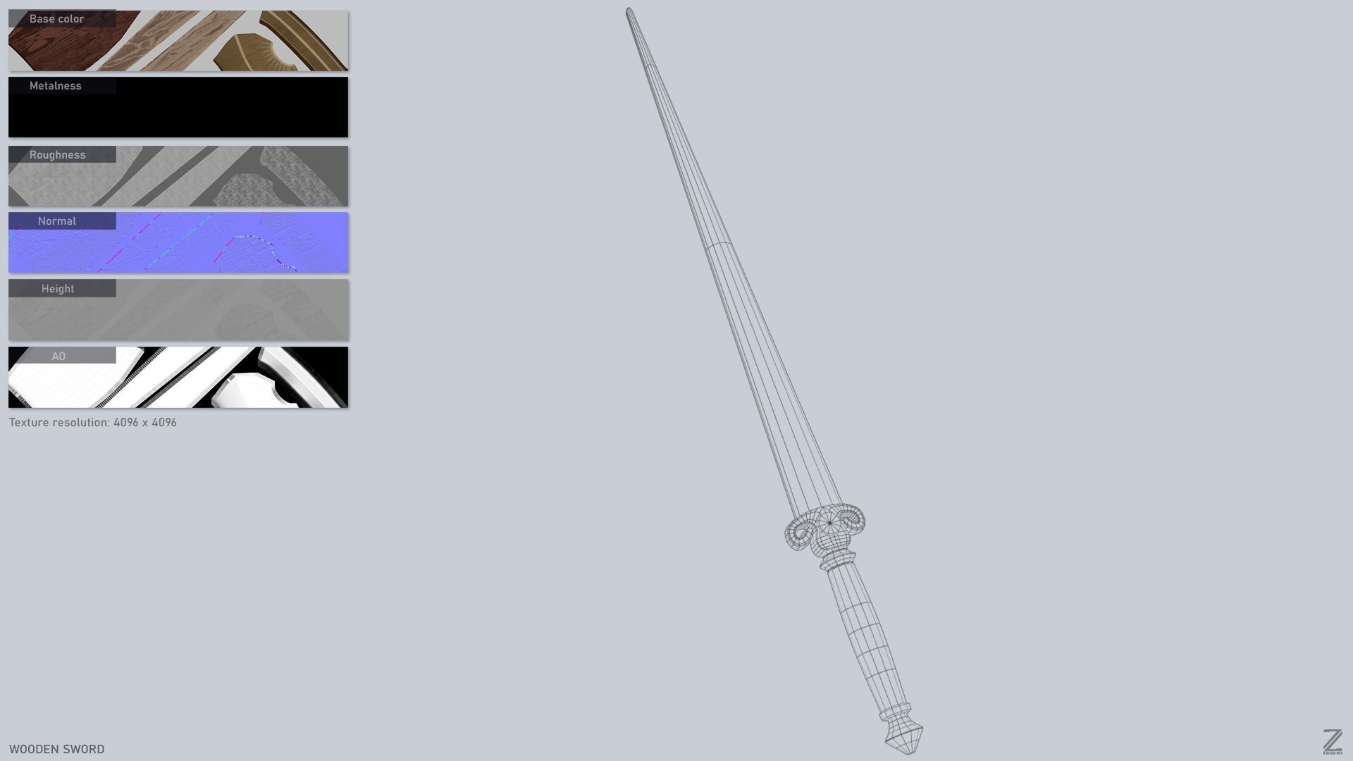 Wooden sword Low-poly 3D model_3