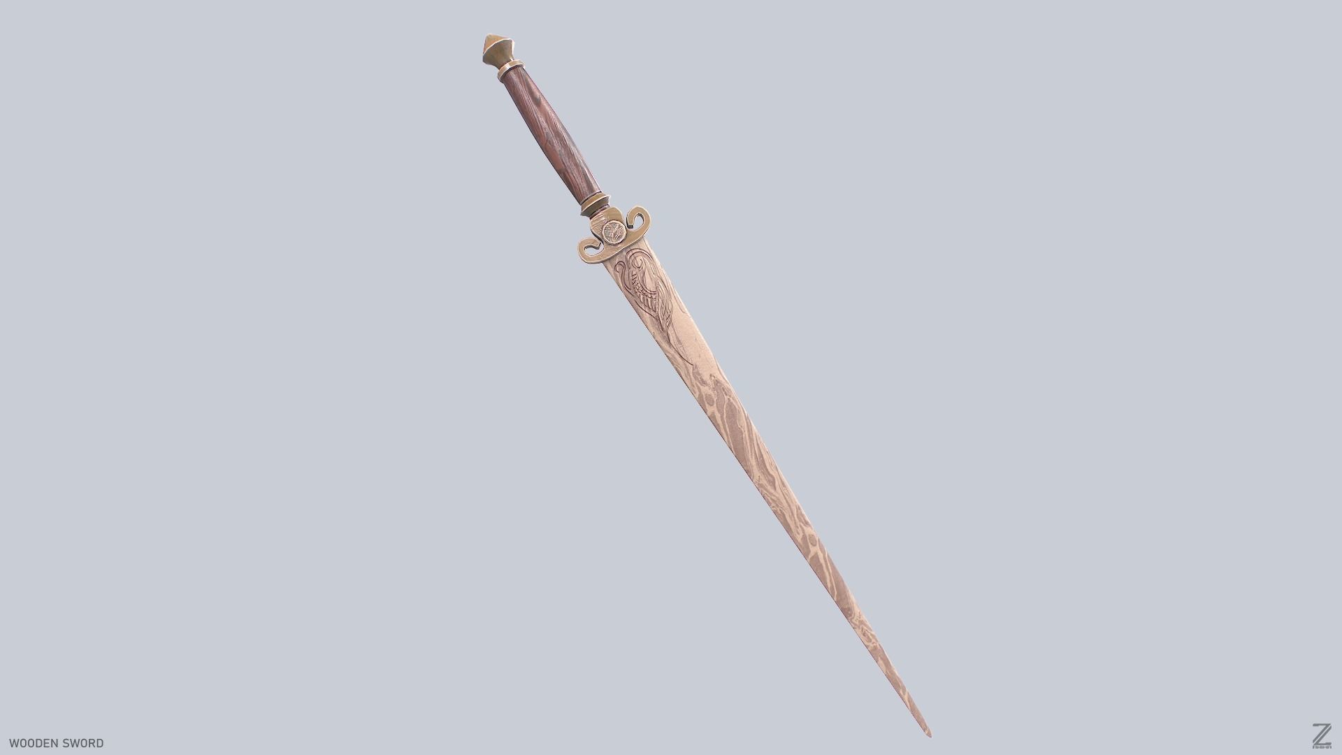 Wooden sword Low-poly 3D model_5