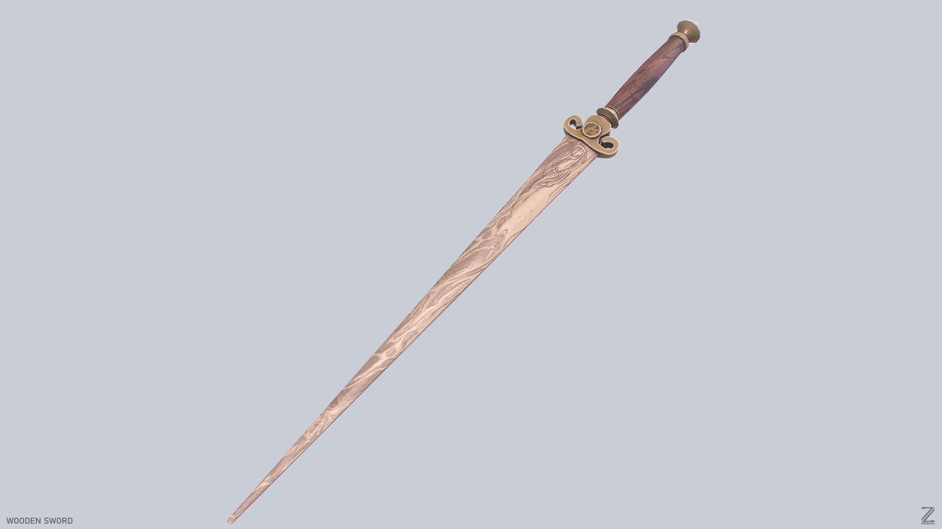 Wooden sword Low-poly 3D model_4