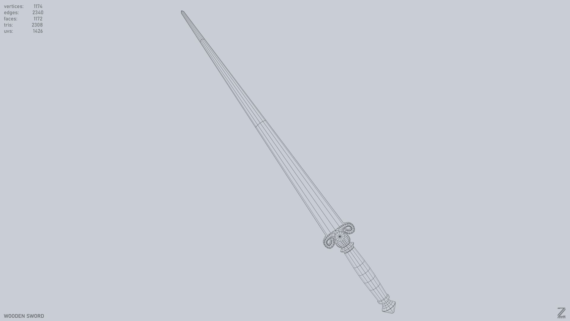 Wooden sword Low-poly 3D model_10