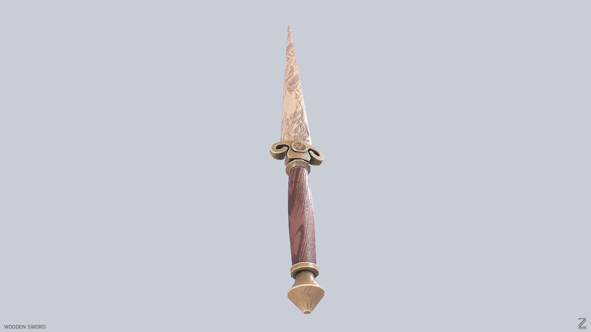 Wooden sword Low-poly 3D model_7