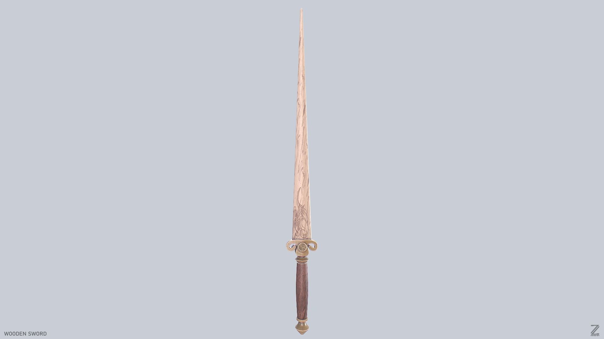 Wooden sword Low-poly 3D model_2