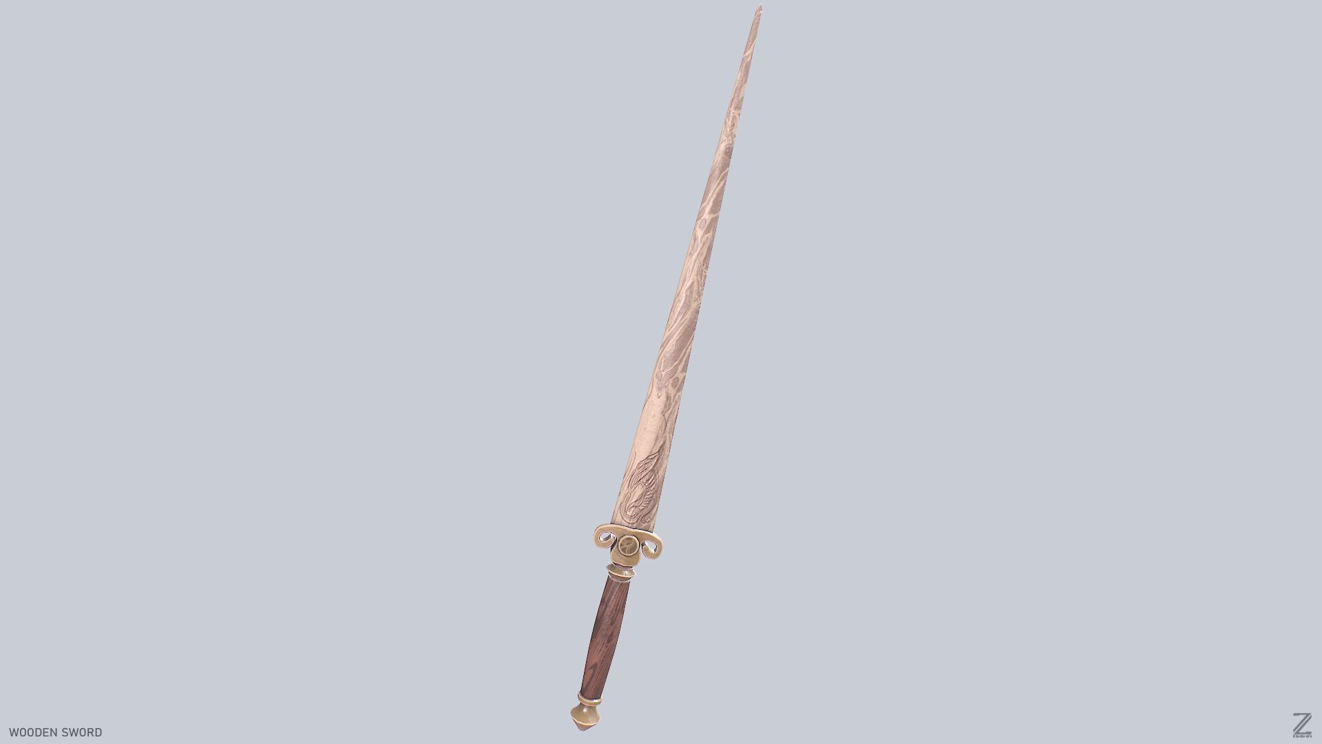 Wooden sword Low-poly 3D model_6