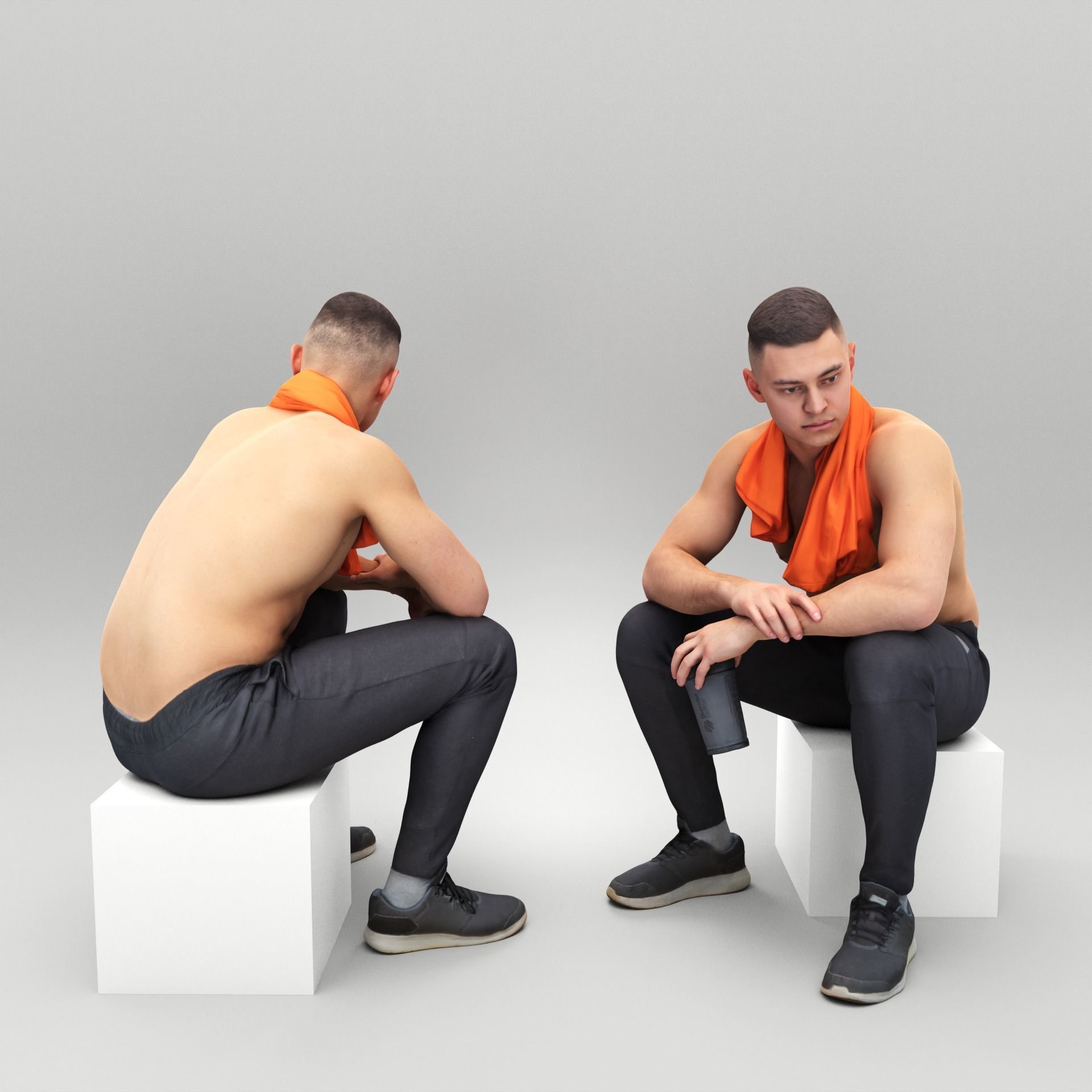 Handsome man sitting in locker room 421 Low-poly 3D model_2