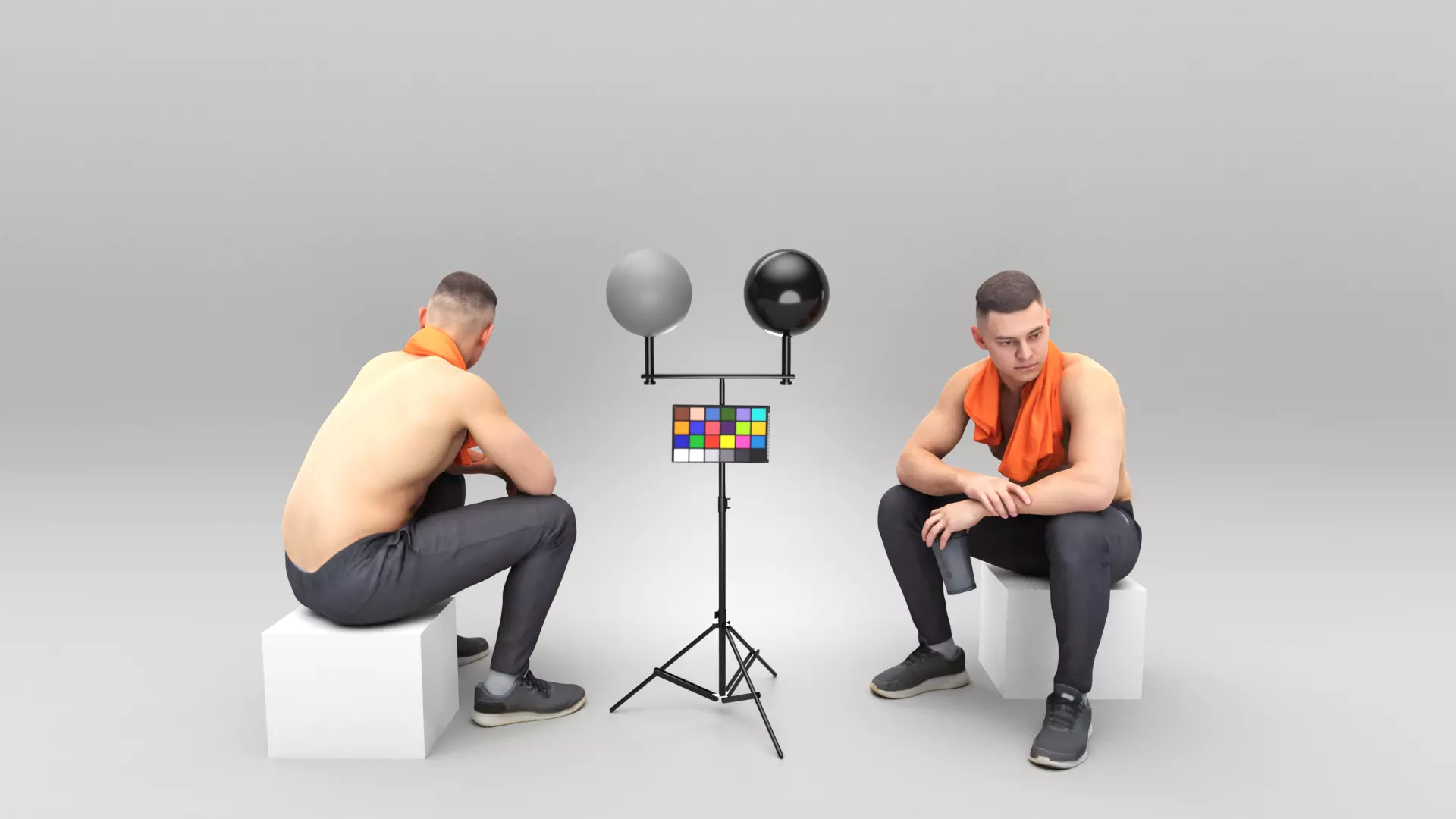 Handsome man sitting in locker room 421 Low-poly 3D model_0