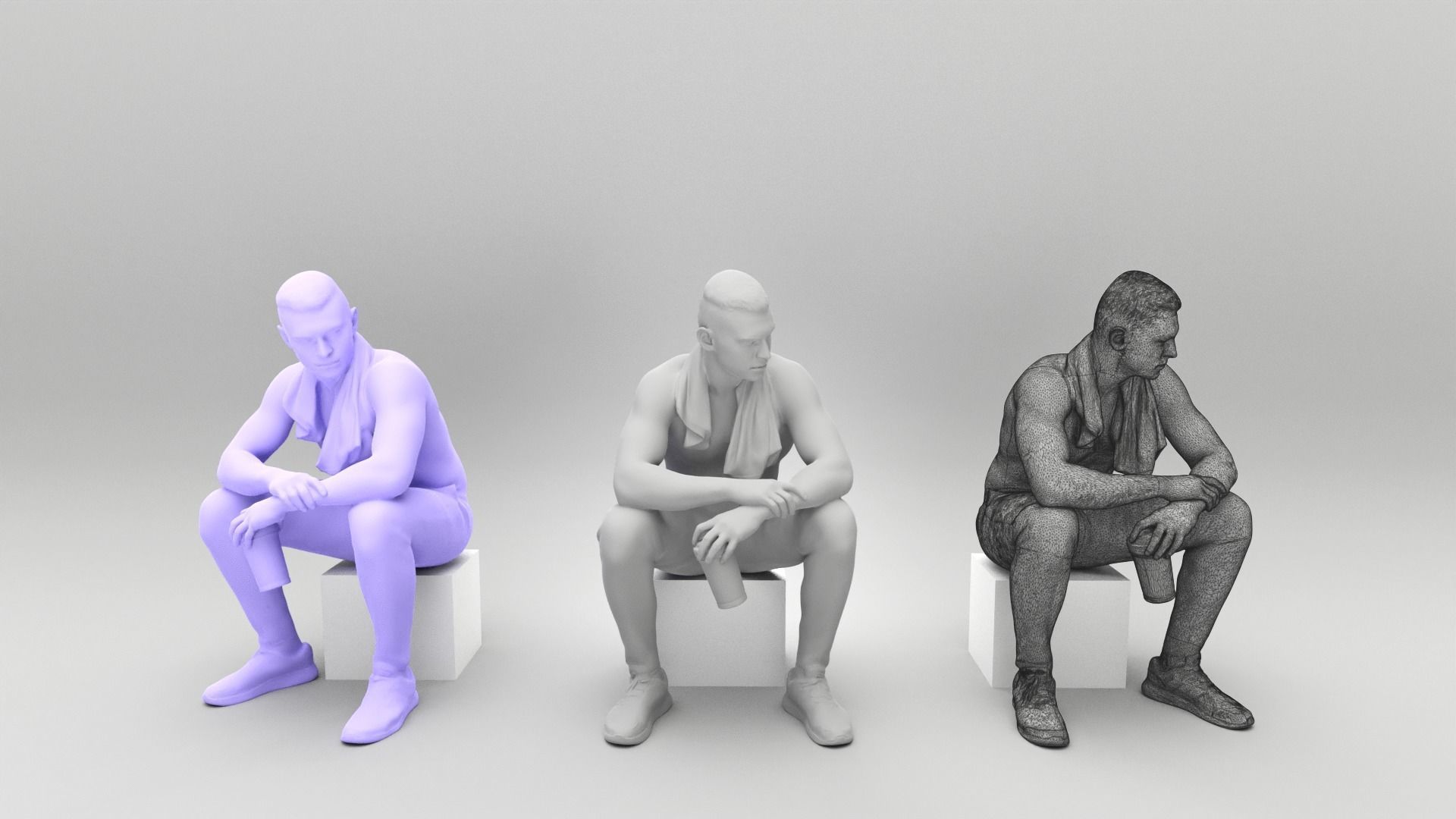Handsome man sitting in locker room 421 Low-poly 3D model_4