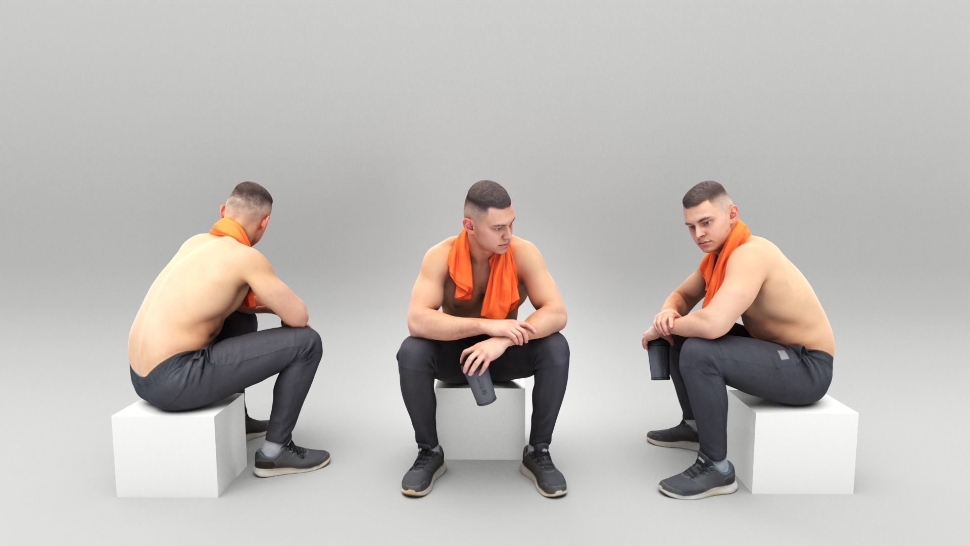 Handsome man sitting in locker room 421 Low-poly 3D model_3