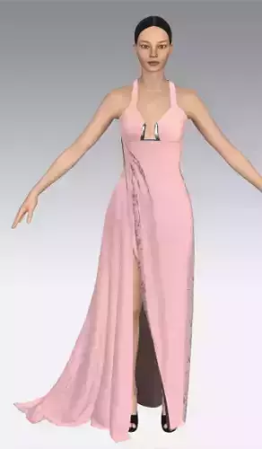 Dress powder pink color slit skirt 