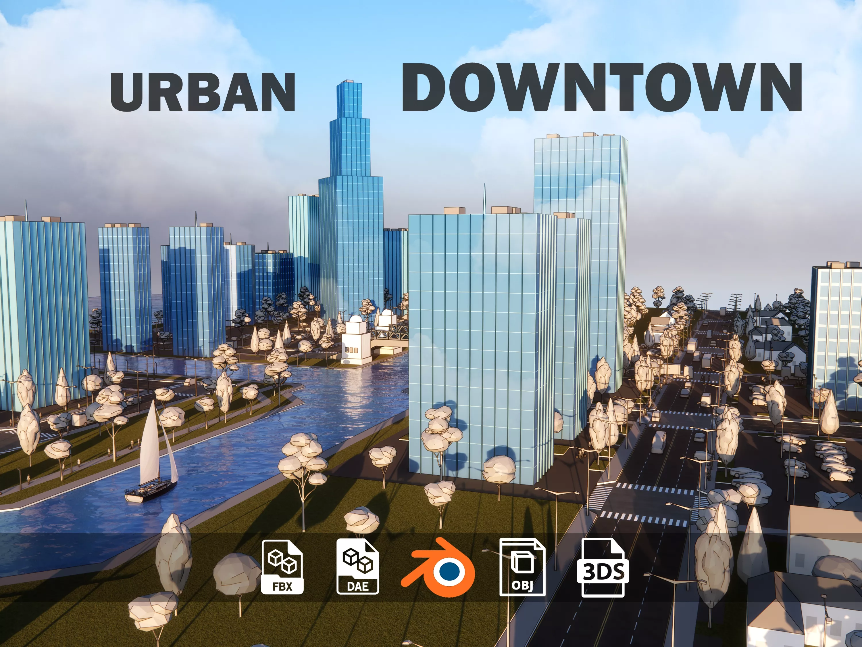 Simple Poly Urban Downtown - Low Poly Assets Low-poly 3D model